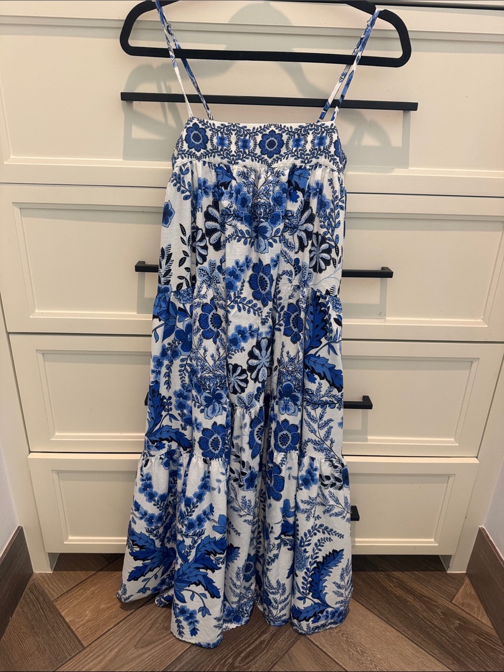 Spaghetti-Strap Blue & White Floral Maxi Dress